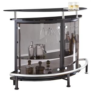 ariana home bar with brown smoked tempered glass shelves