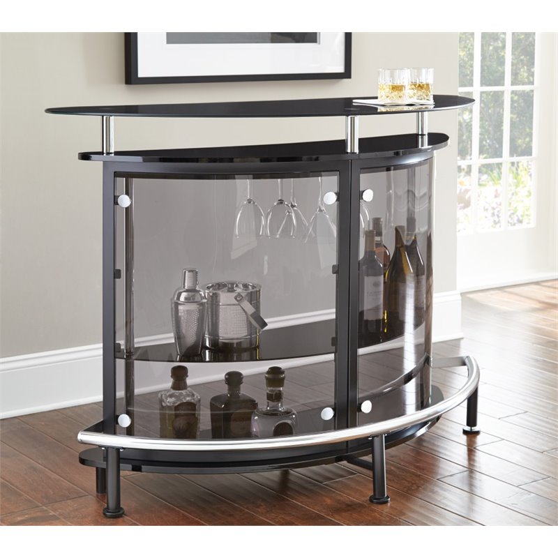 Ariana Home Modern Metal Bar with Brown Smoked Tempered Glass Shelves