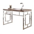 Alize Chrome Metal Desk with Brown Faux Wood Top