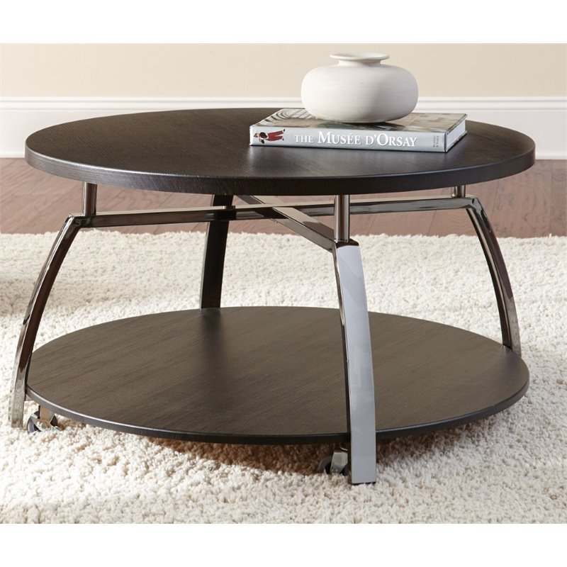Steve Silver Coham Round Coffee Table in Black Nickel