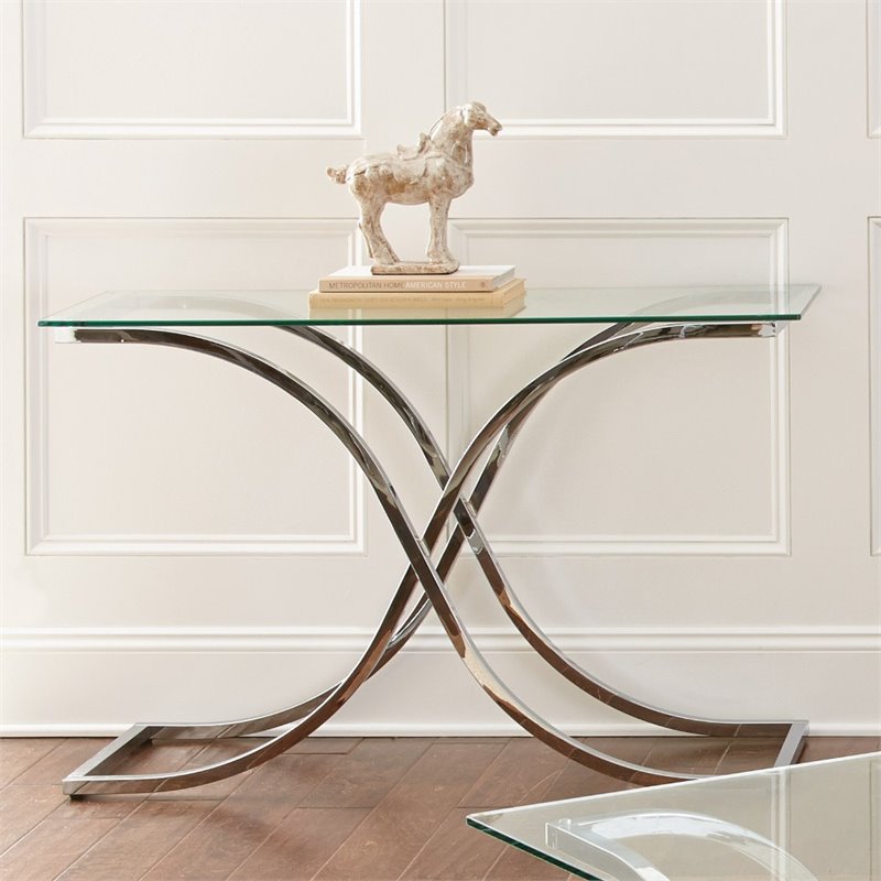 Steve Silver Leonardo Glass Top Console Table in Chrome LN300SKIT