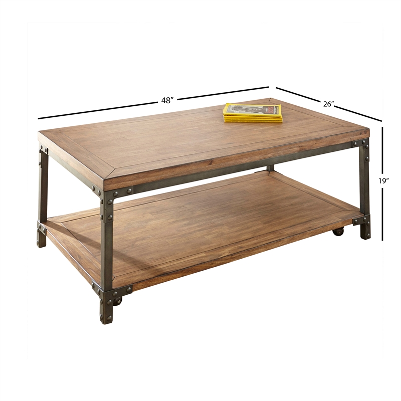 Steve Silver Lantana Coffee Table with Caster in Antique Brown Honey