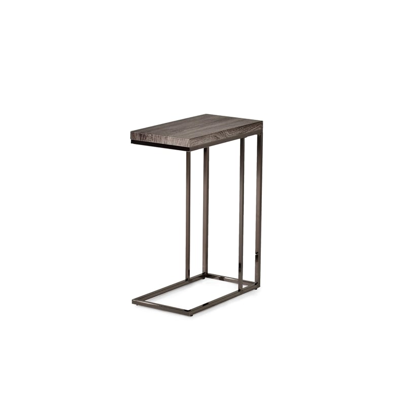 Lucia Chairside End Table in Nickel base Driftwood Gray top
