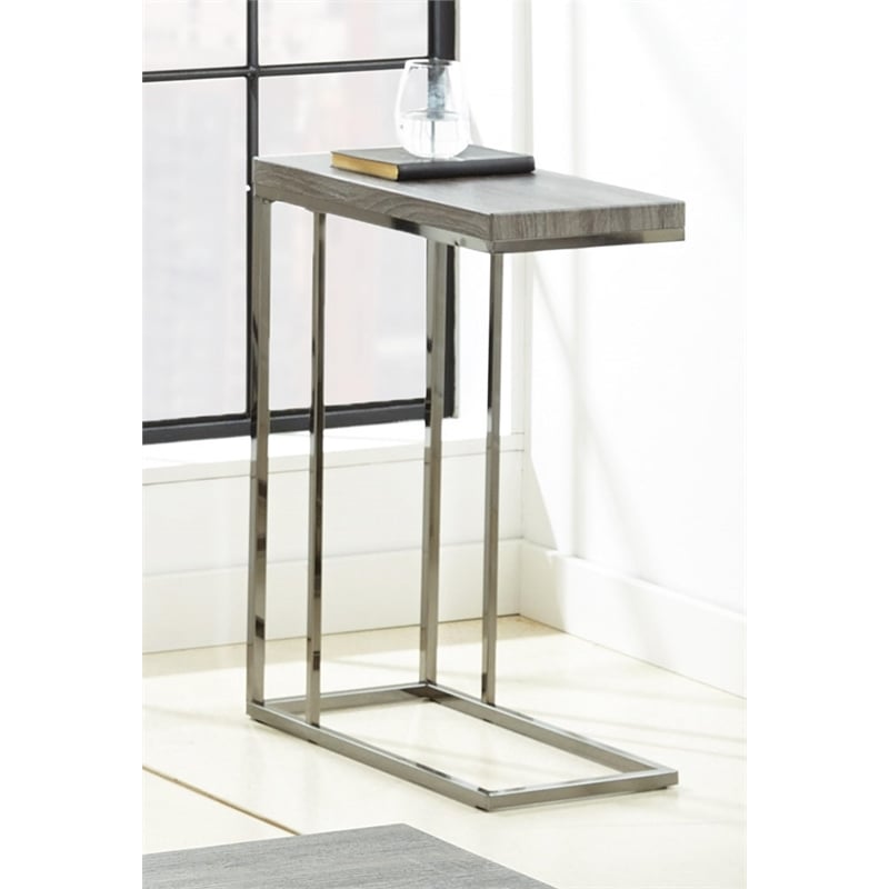 Lucia Chairside End Table in Nickel base Driftwood Gray top