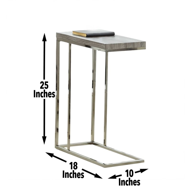Lucia Chairside End Table in Nickel base Driftwood Gray top