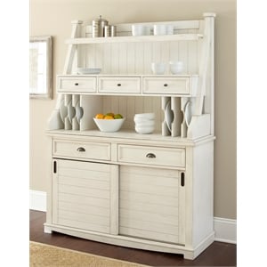 Cayla Buffet with Hutch in Antique White with rub through heavy distressing