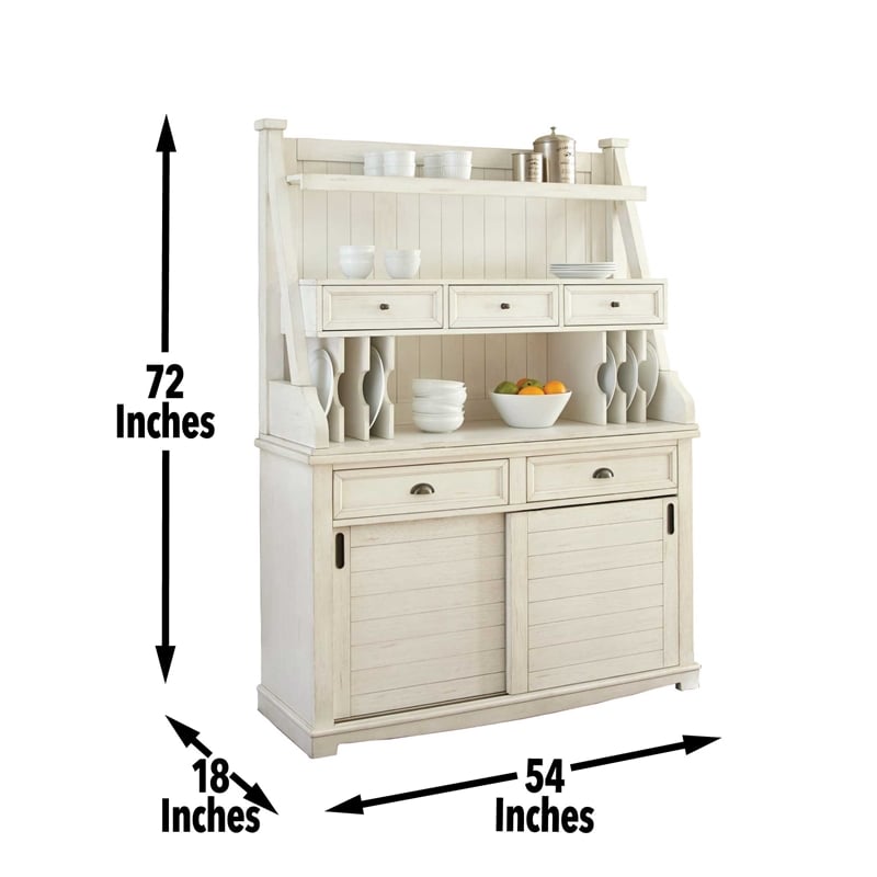 Cayla Buffet with Hutch in Antique White with rub through heavy distressing