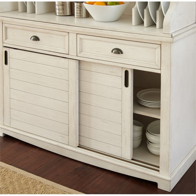 Cayla Buffet with Hutch in Antique White with rub through heavy distressing