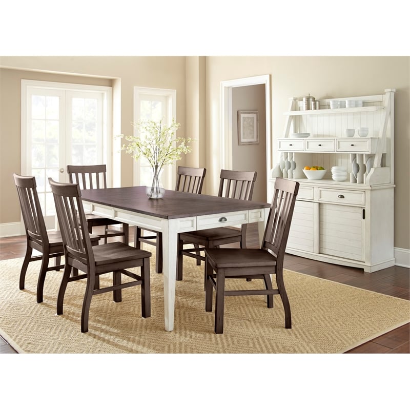 Cayla Buffet with Hutch in Antique White with rub through heavy distressing