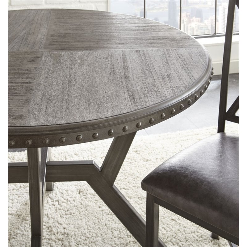 Alamo Round Dining Table In Distressed, Weathered Grey Round Dining Table