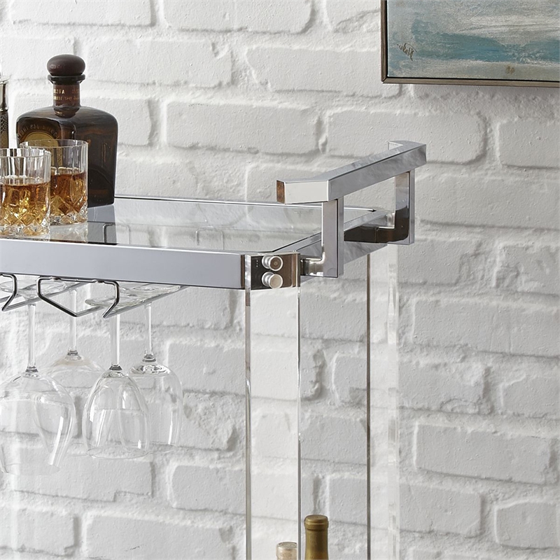 Aerin Acrylic Bar Cart in Clear Acrylic with Chrome trim