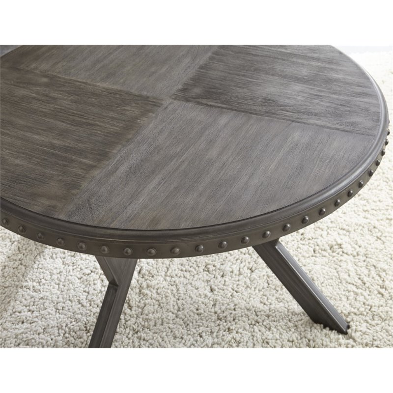 Alamo Round Coffee Table In Weathered, Distressed Grey Round Coffee Table
