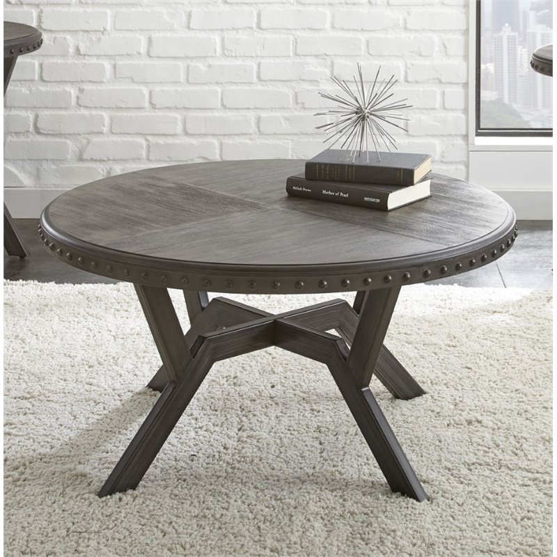 Steve Silver Alamo Round Coffee Table In Weathered Gray