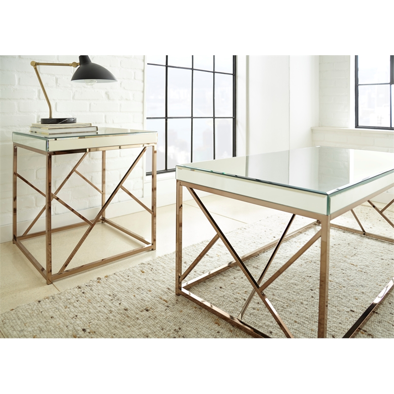 Evelyn Mirror Top Coffee Table in Copper Chrome