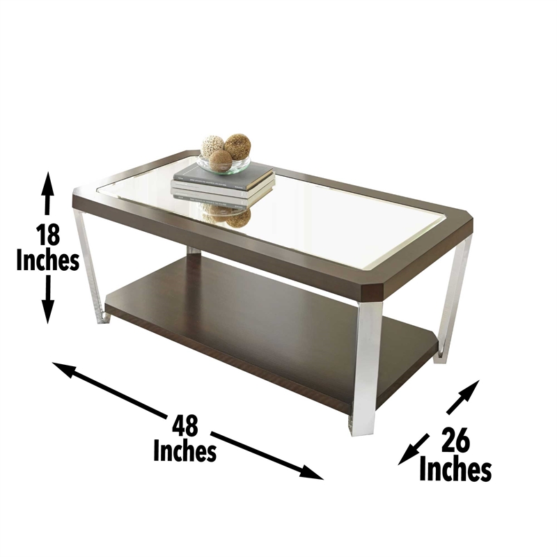 Steve Silver Truman Mirror Top Coffee Table in Espresso Chocolate