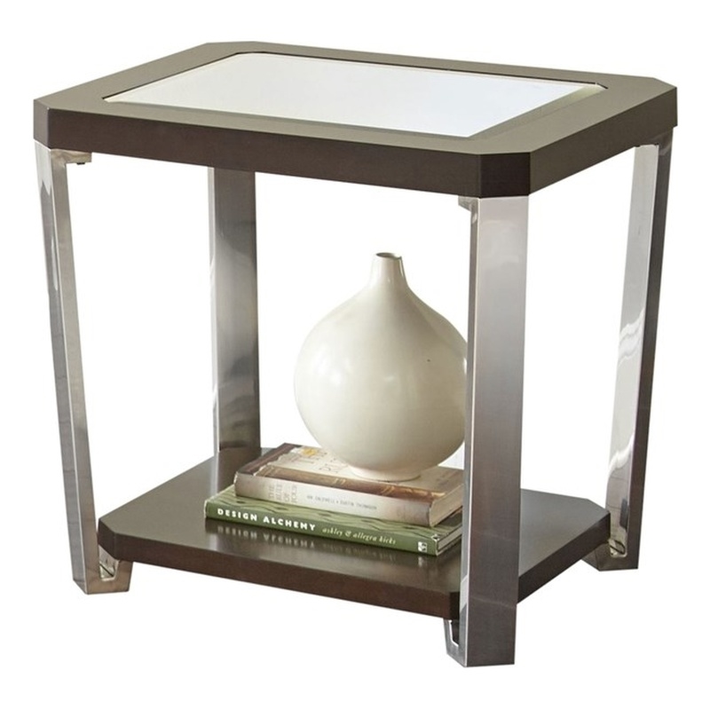 Steve Silver Truman Mirror Top End Table in Espresso Chocolate