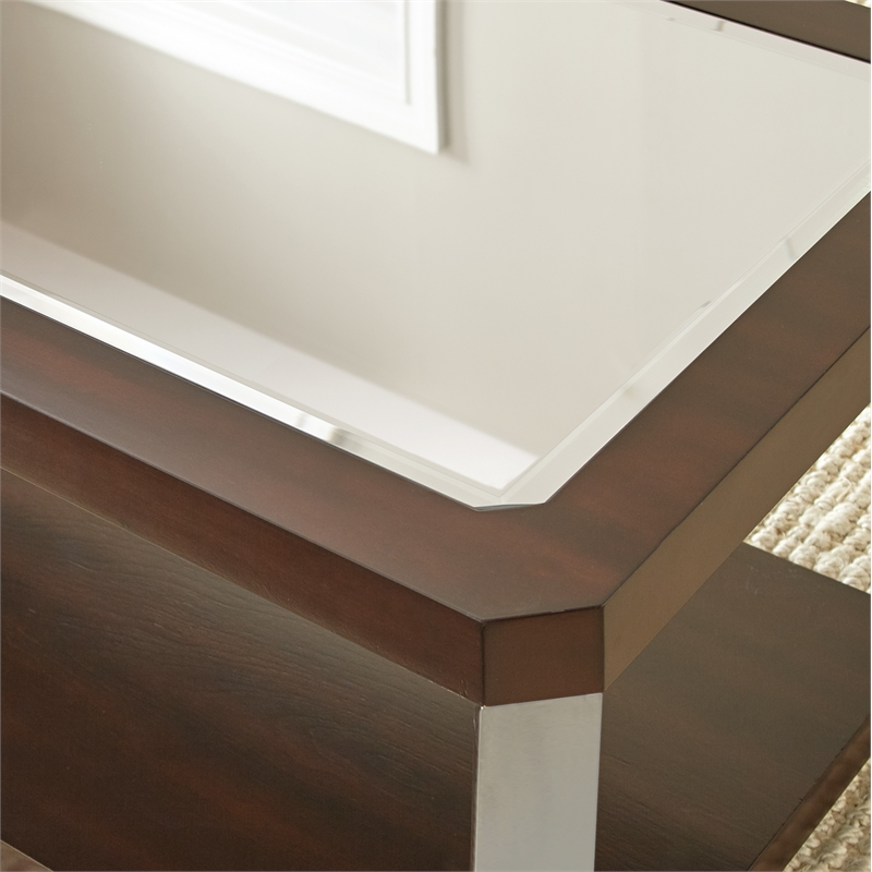 Steve Silver Truman Mirror Top End Table in Espresso Chocolate