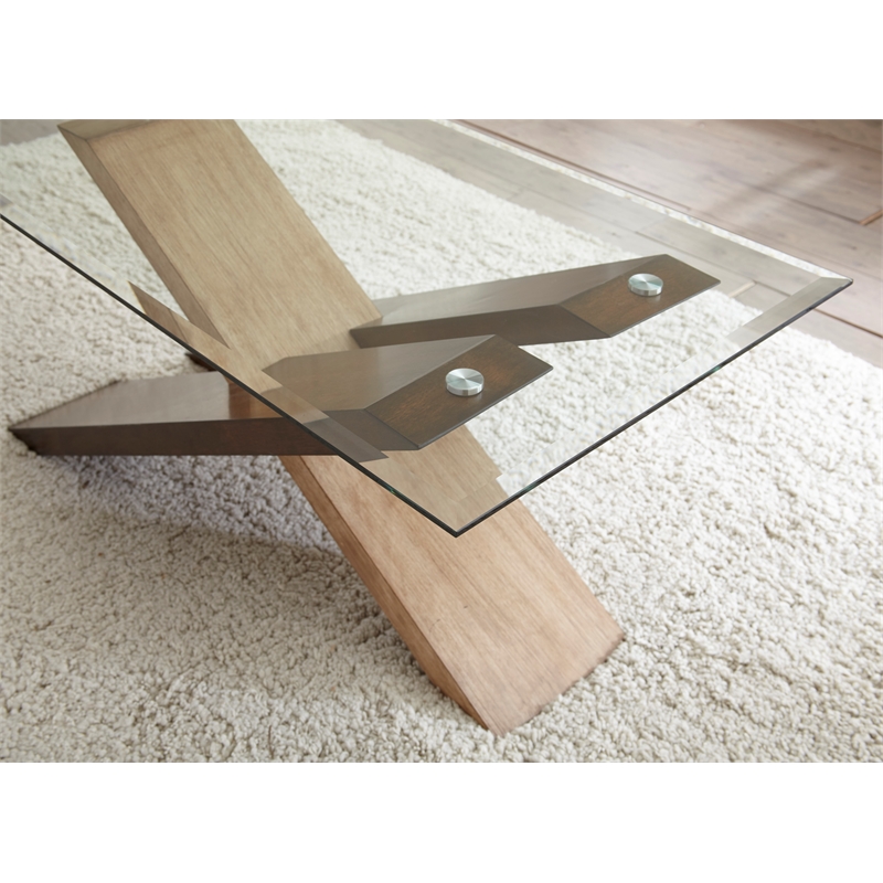 Tasha Glass Top Coffee Table with  Natural and Deep Cherry Base