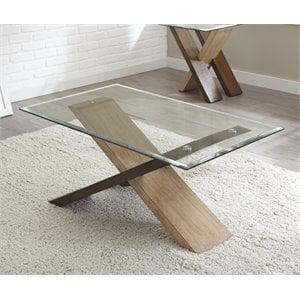 Tasha Glass Top Coffee Table with  Natural and Deep Cherry Base