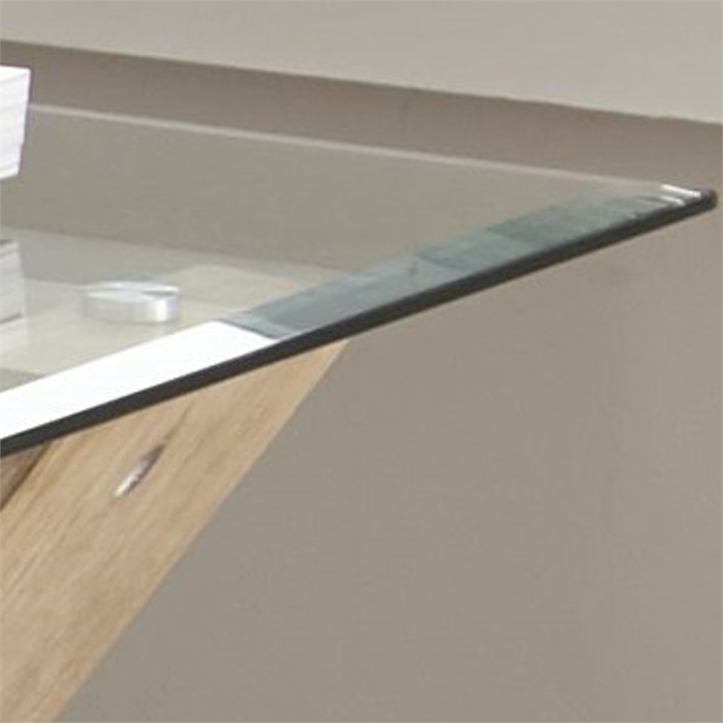 Tasha Square Glass Top End Table with  Natural and Cherry base
