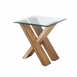 Tasha Square Glass Top End Table with  Natural and Cherry base