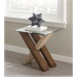 Tasha Square Glass Top End Table with  Natural and Cherry base