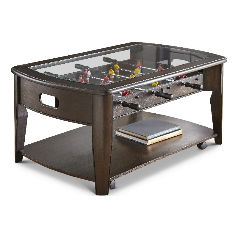 Diletta Foosball Game Coffee Table with Casters in Walnut Wood Finish
