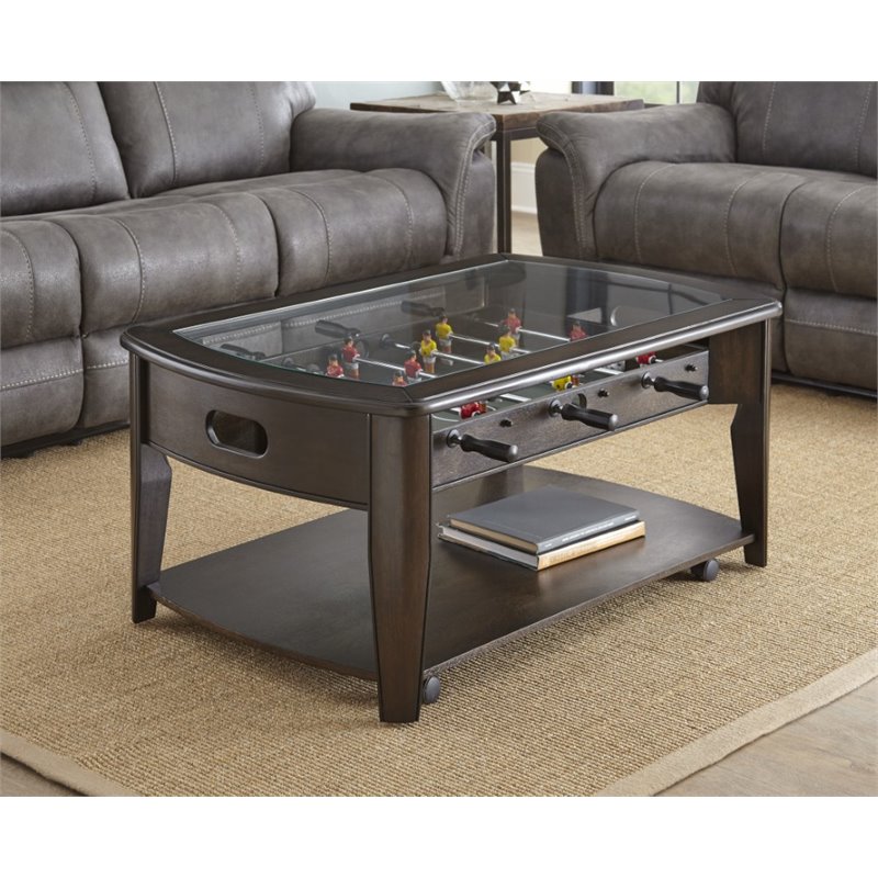 Diletta Foosball Game Coffee Table with Casters in Walnut