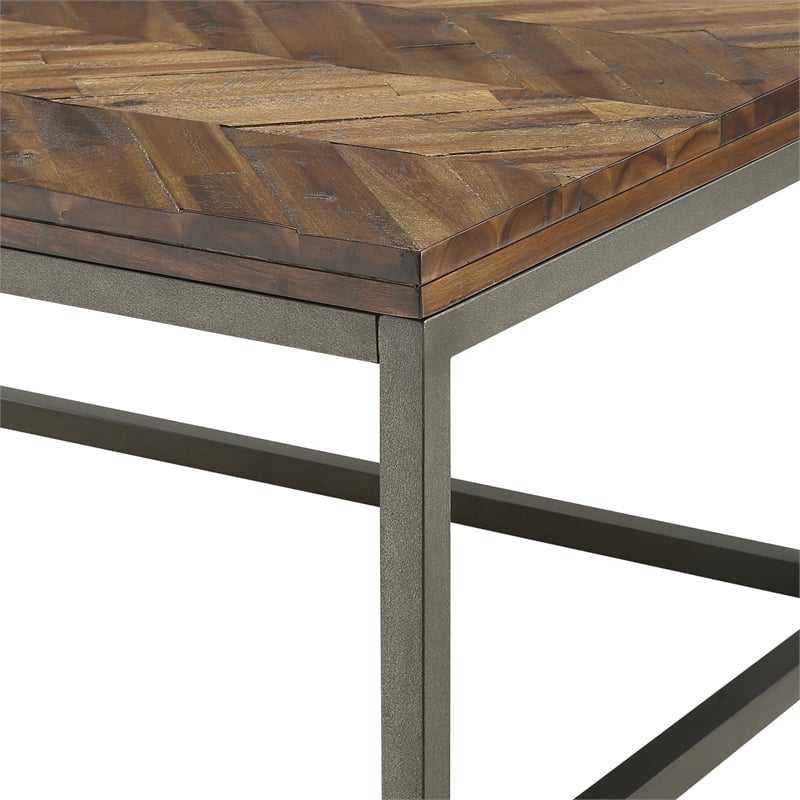 Lorenza Coffee Table in Distressed Brown Wood top and Nickel frame