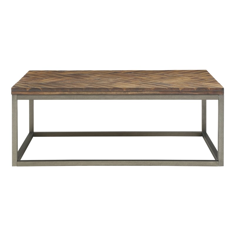 Lorenza Coffee Table in Distressed Brown Wood top and Nickel frame