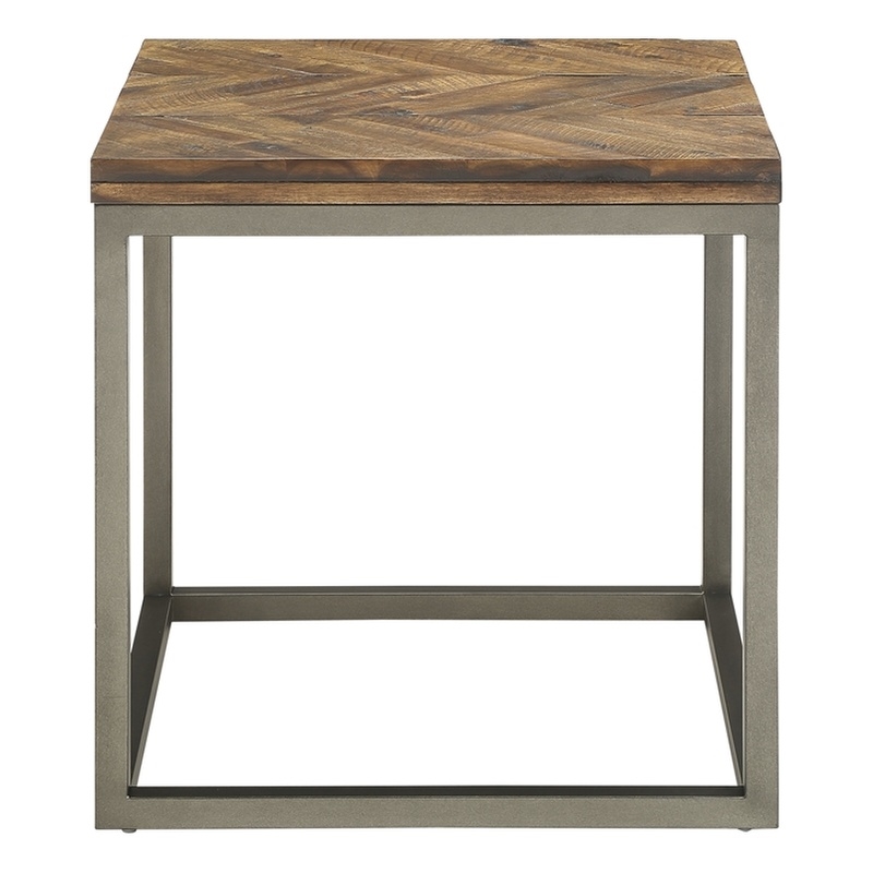 Lorenza Square End Table in Brown Distressed Wood