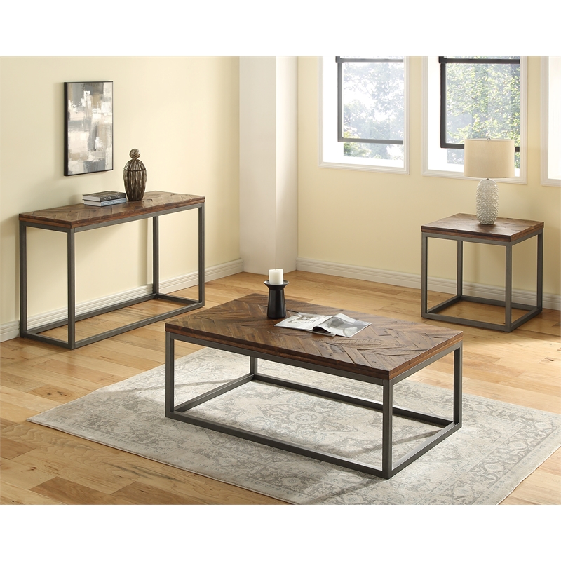 Lorenza Square End Table in Brown Distressed Wood