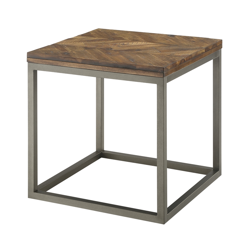 Lorenza Square End Table in Brown Distressed Wood