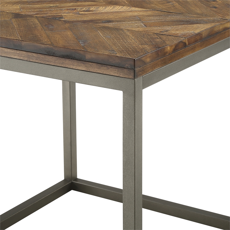 Lorenza Square End Table in Brown Distressed Wood