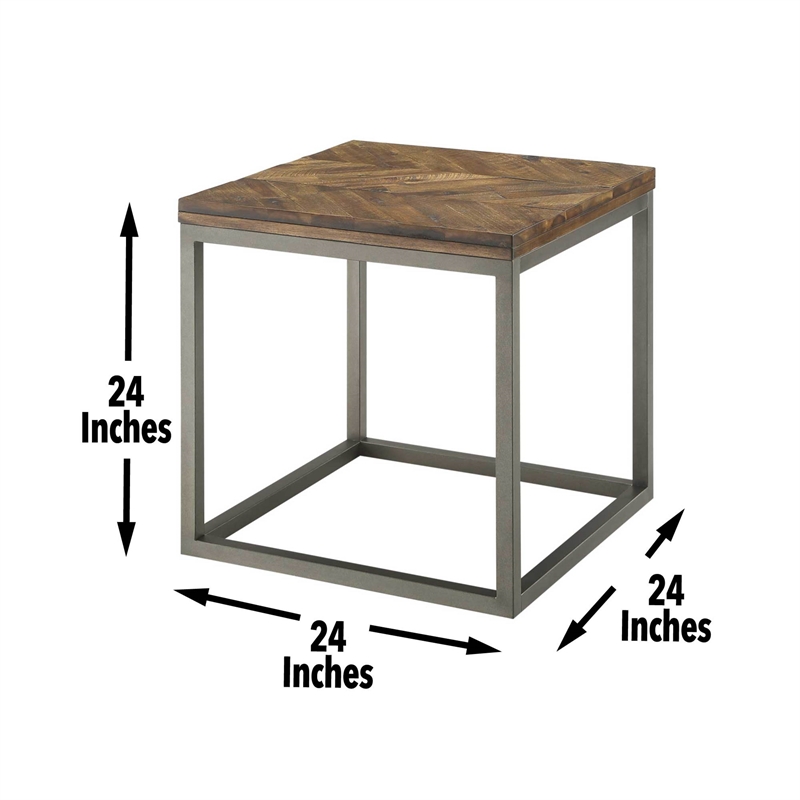 Lorenza Square End Table in Brown Distressed Wood