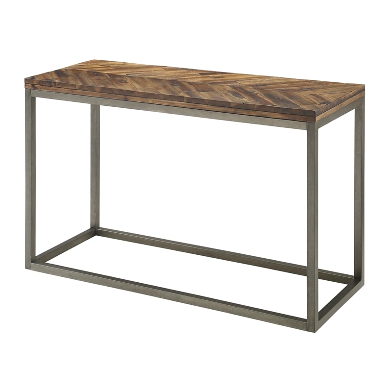 Lorenza Console Table in Distressed Brown Wood with Nickel base