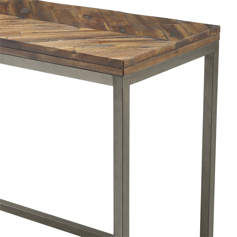 Lorenza Console Table in Distressed Brown Wood with Nickel base