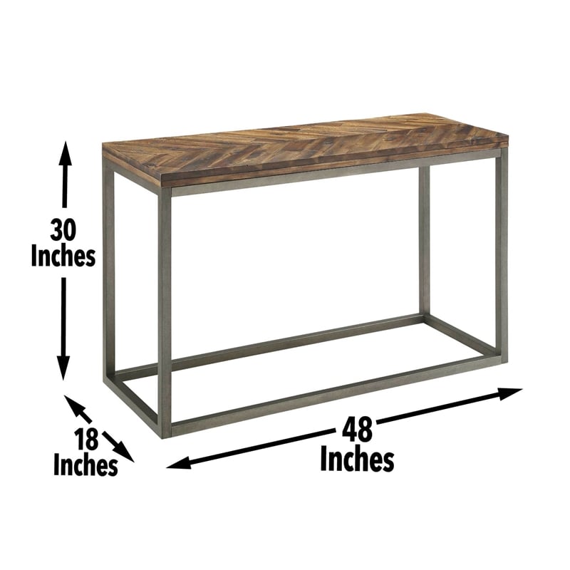 Lorenza Console Table in Distressed Brown Wood with Nickel base