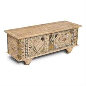 amira solid wood storage trunk coffee table in white lime wash