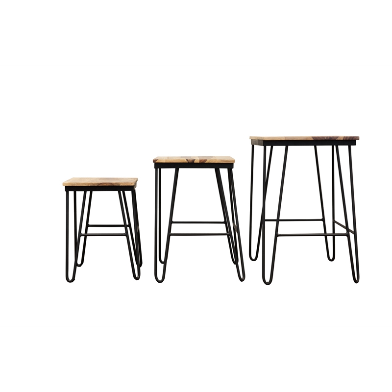 Tristan 3 Piece Nesting Table Set in Brown Sheesham wood with black metal base