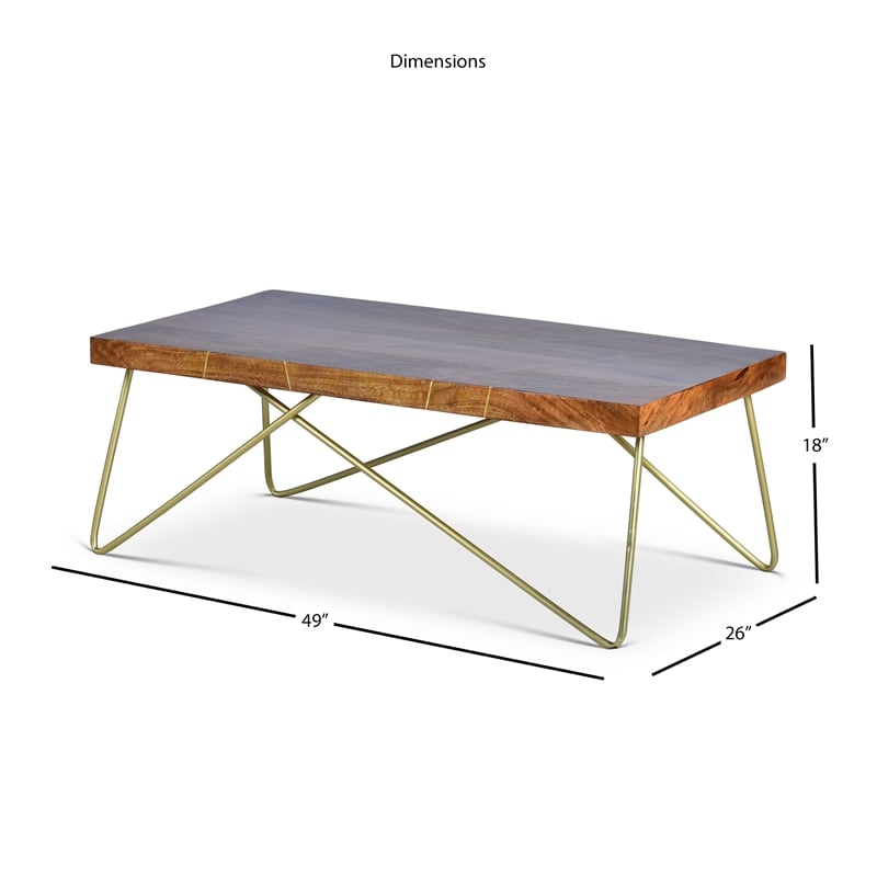 Walter Coffee Table in Warm Brown Pine and Brass