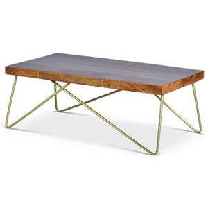 Walter Coffee Table in Warm Brown Pine and Brass