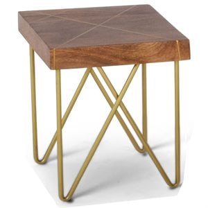 Walter 22&quot Square End Table in Warm Brown Pine and Brass