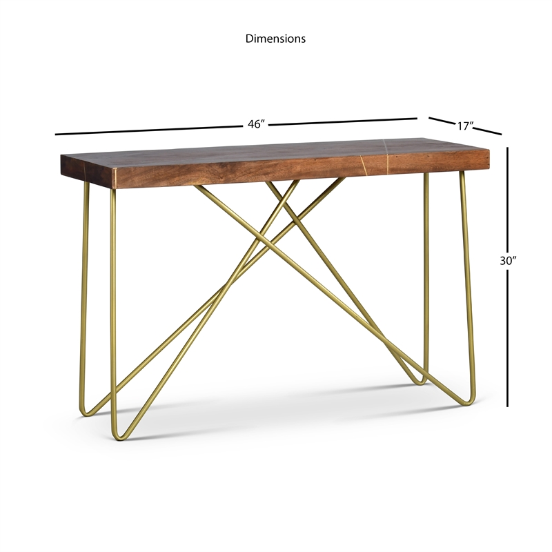 Walter Console Table in Warm Brown Pine and Brass