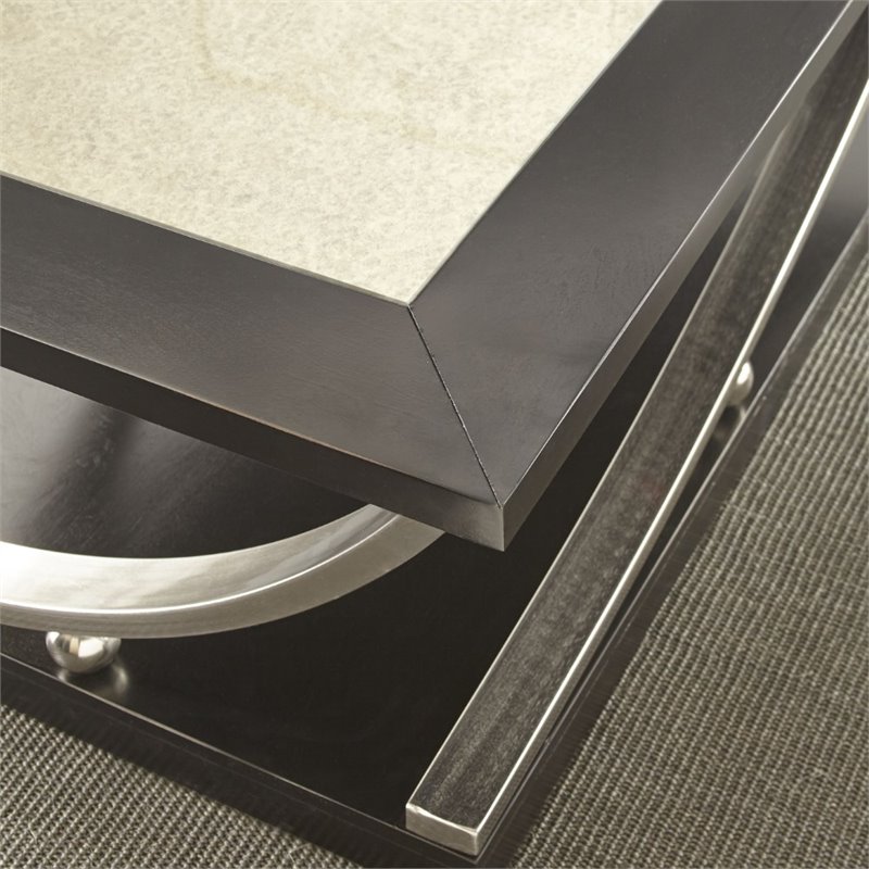 Steve Silver Ramsey Mirrored Top Coffee Table With Casters In Ebony