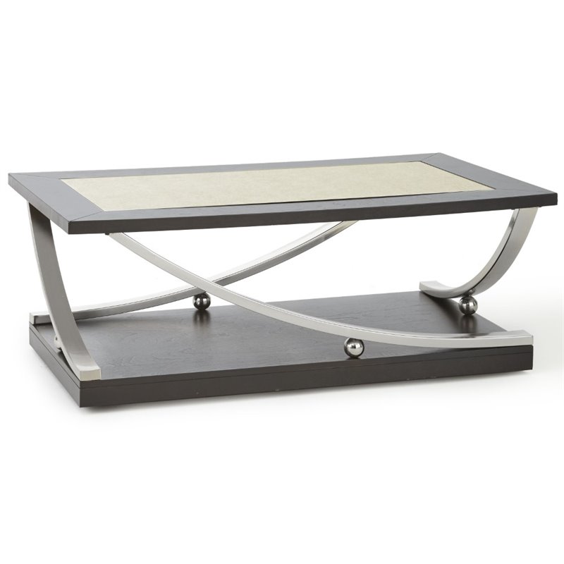 Steve Silver Ramsey Mirrored Top Coffee Table With Casters In Ebony