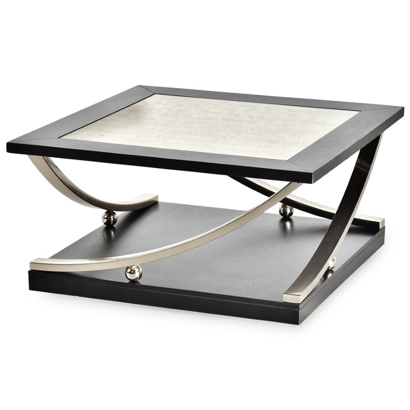 Steve Silver Ramsey 36 Square Mirrored Top Coffee Table In Rich Ebony