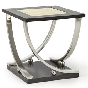 Ramsey 24&quot Square Mirrored Top End Table in Ebony Black with stainless steel leg