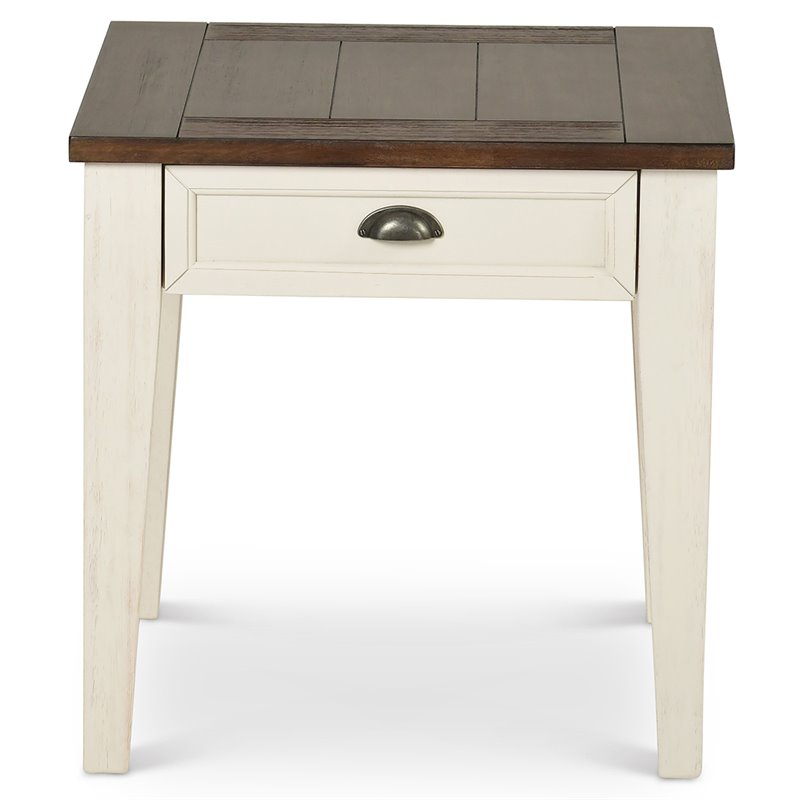 Cayla 1 Drawer End Table in Dark Oak and White