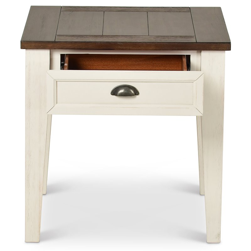 Cayla 1 Drawer End Table in Dark Oak and White